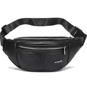 OrrinSports Black Pebbled Leather Belt Bag Fanny Pack